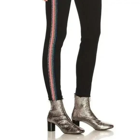 MOTHER The Swooner Dagger Ankle Fray Jeans Black Sheep Glitter Stripe 29 - Picture 9 of 9